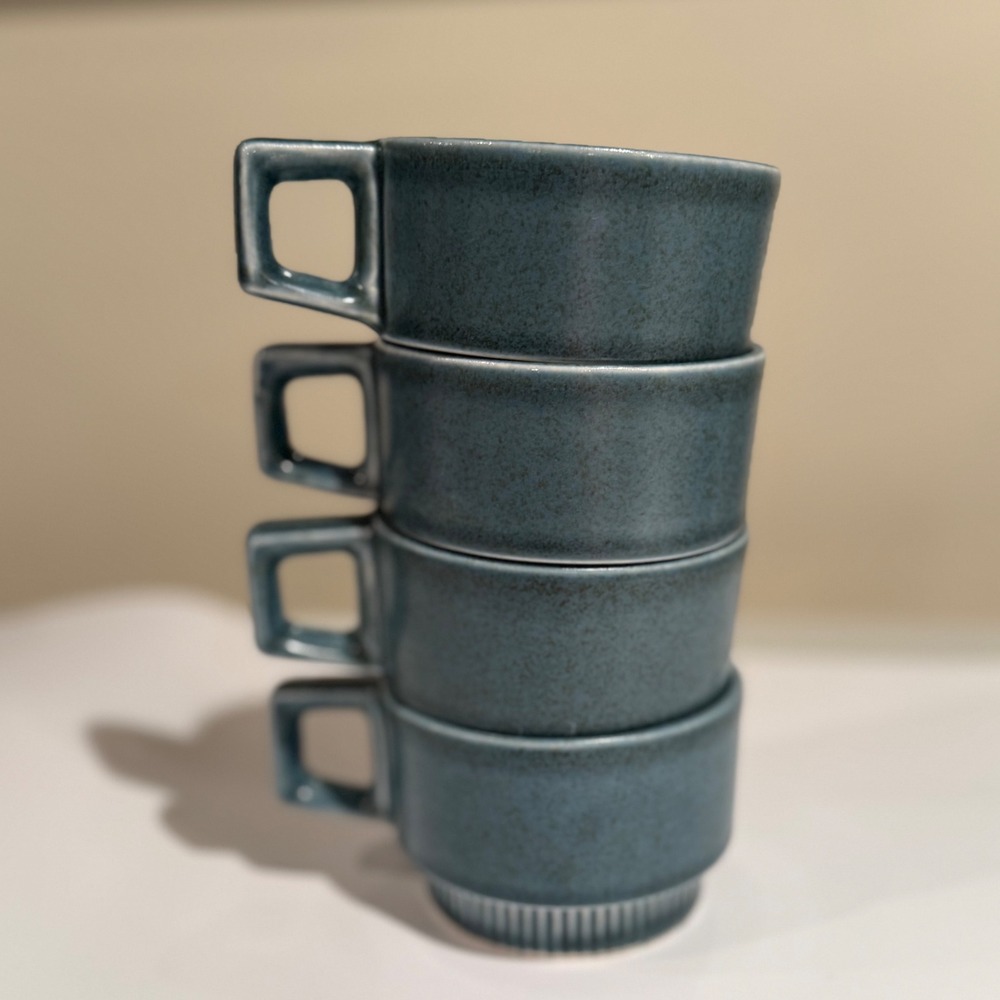 SOLD NOT FOR SALE Set of 4 Vintage Pfaltzgraff Stoneware Cups – Blue Matte Glaze